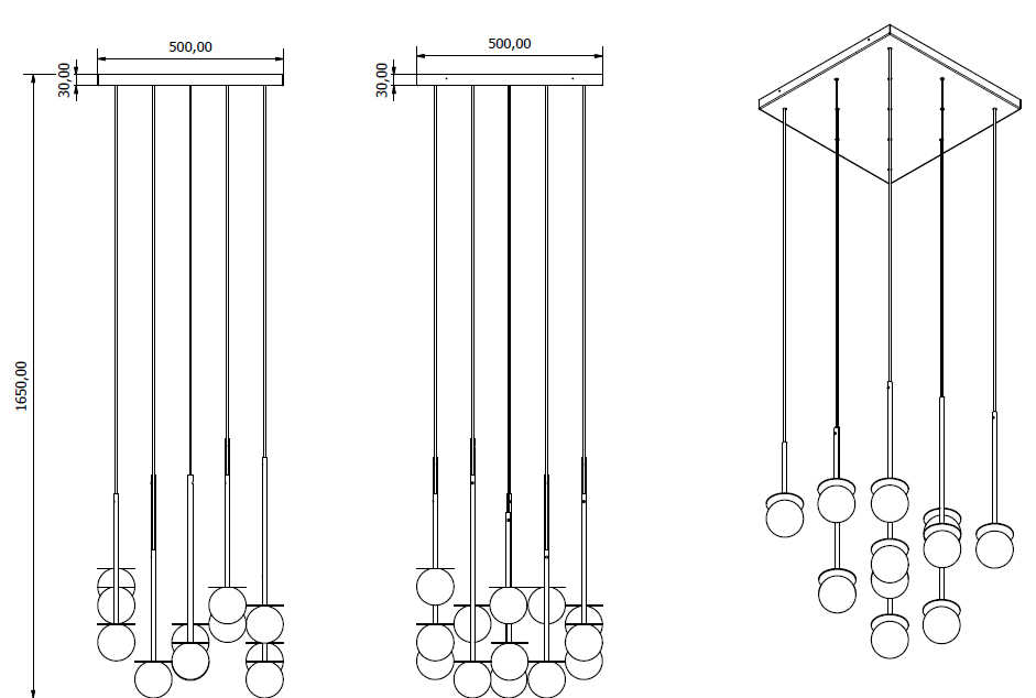 Lampa wisząca Cotton panel z białymi kloszami w kształcie kuli o średnicy 10cm