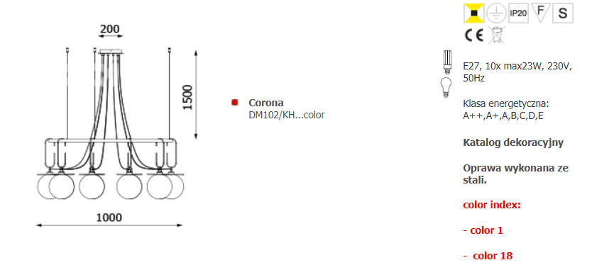 Żyrandol Corona rysunek techniczny