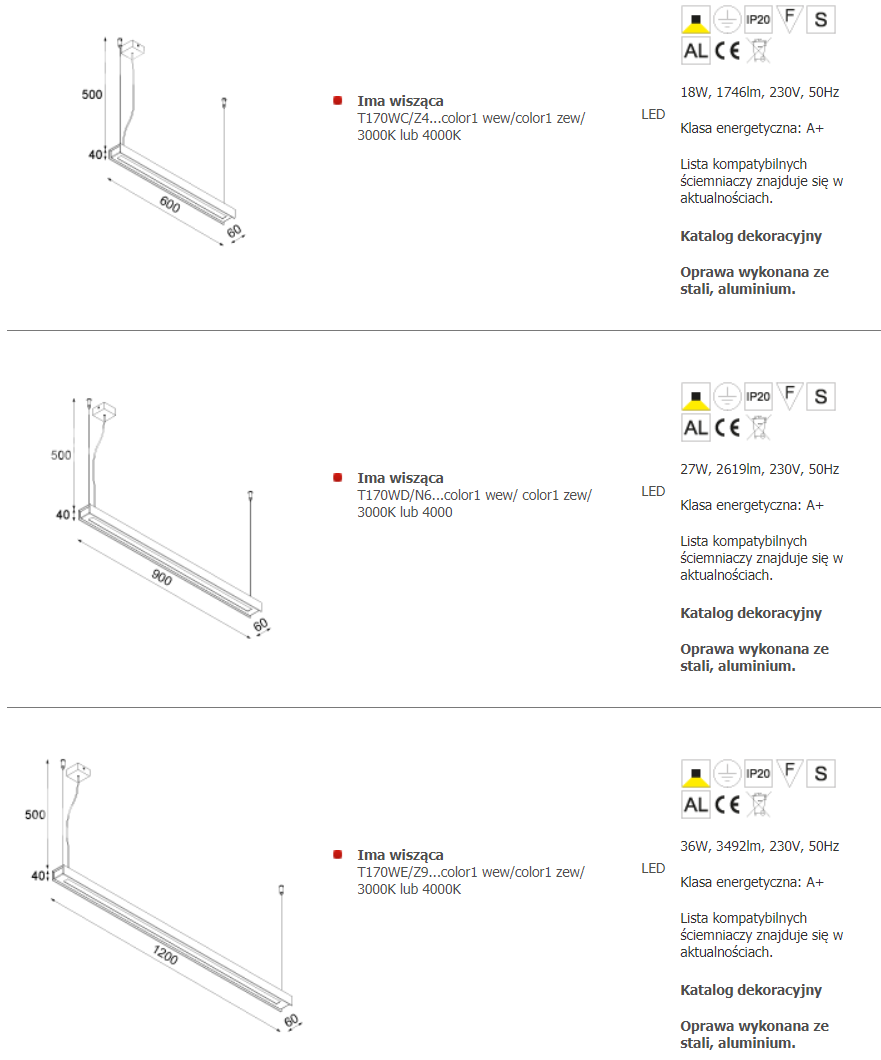 wisząca lampa Ima-  wymiary