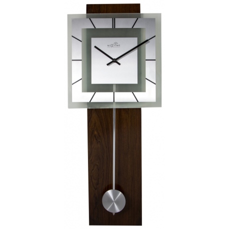 Retro Pendulum Square RC zegar ścienny srebrny drewniany szklany 32x80 cm NeXtime
