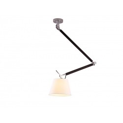 Zyta S czarna chrom lampa wisząca z giętym ramieniem i białym abażurem
