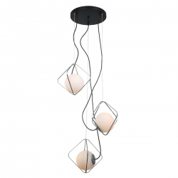 Canto geometryczna lampa chrom z białymi kloszami potrójna na kole