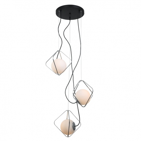 Canto geometryczna lampa chrom z białymi kloszami potrójna na kole Italux