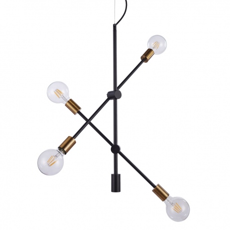Edmond lampa wisząca rurki czarne z żarówkami, mosiądz 68cm Italux
