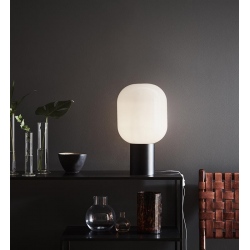 BROOKLYN szklana lampa Stołowa 44cm wys czarna z białym kloszem