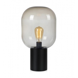 BROOKLYN szklana lampa Stołowa 44cm wys czarna z dymionym kloszem