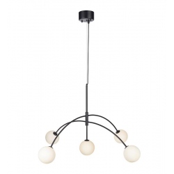 HEAVEN lampa Wisząca z pięcioma szklanymi białymi kloszami czarna
