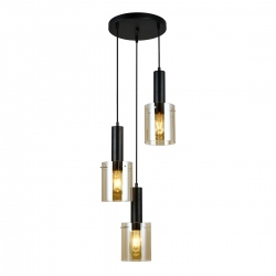 Sardo szklana lampa wisząca potrójna na kole czarna bursztynowa 33cm