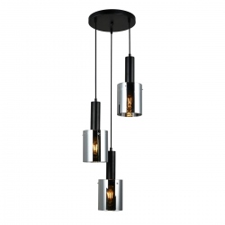 Sardo szklana lampa wisząca potrójna na kole czarna szara 33cm