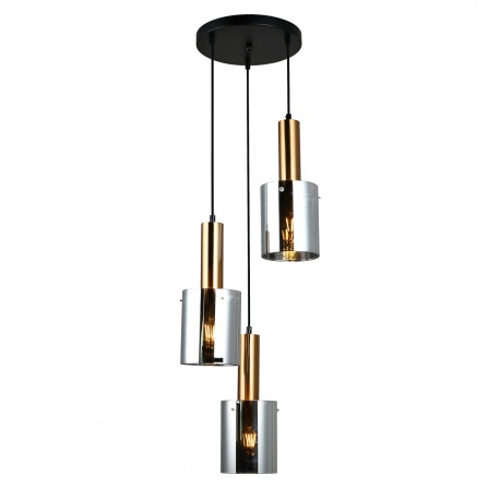 Sardo szklana lampa wisząca potrójna na kole mosiądz szara 33cm Italux