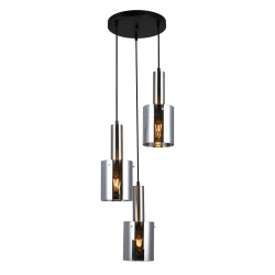 Sardo szklana lampa wisząca potrójna na kole stal szara 33cm