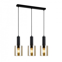 Sardo szklana lampa wisząca potrójna na listwie czarna bursztynowa 61cm