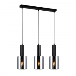 Sardo szklana lampa wisząca potrójna na listwie czarna szara 61cm