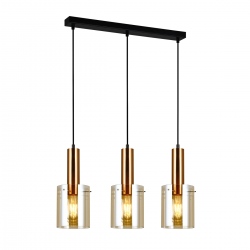 Sardo szklana lampa wisząca potrójna na listwie mosiądz bursztynowa 61cm