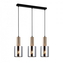 Sardo szklana lampa wisząca potrójna na listwie mosiądz szara 61cm