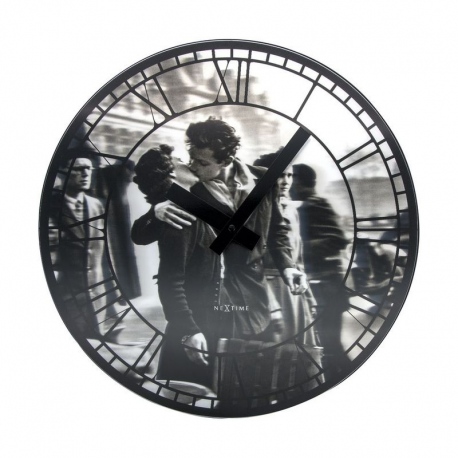 Kiss me in Paris zegar soczewkowy czarny 39cm NeXtime