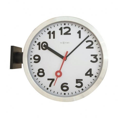 Station Double zegar aluminium szkło białe 44x38cm NeXtime