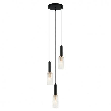 Perola lampa wisząca szklana czarna mosiądz na kole potrójna Italux