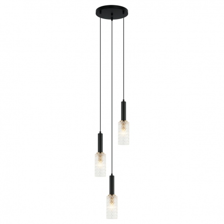 Perola lampa wisząca szklana czarna mosiądz na kole potrójna Italux