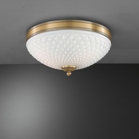 PL.8400 3 Plafon mosiężny włoski ze szklanym kloszem 40cm Reccagni Angelo