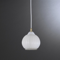 L.9600/14 Lampa wisząca biała mosiadz szklana włoska 14cm