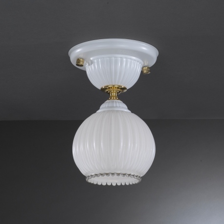 PL.9600 1 Plafon biały mosiężny szklany 14cm włoski Reccagni Angelo