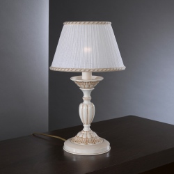 P.9660 G Lampa stołowa biała patyna z abażurem włoska duża