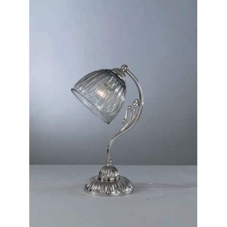 P.9800 Lampa stołowa srebrna ze szklanym kloszem dymionym Reccagni Angelo