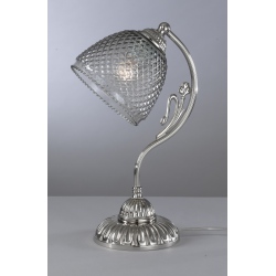 P.9801 Lampa stołowa srebrna ze szklanym kloszem dymionym
