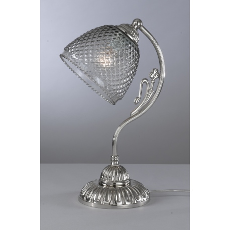 P.9801 Lampa stołowa srebrna ze szklanym kloszem dymionym Reccagni Angelo