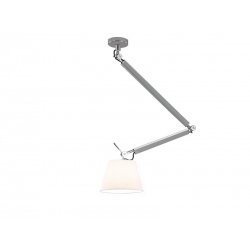 Zyta M aluminium chrom lampa wisząca z giętym ramieniem i białym abażurem 20-36cm