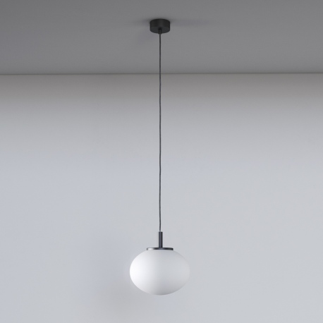Ovo szklana lampa wisząca z kloszem opal 22cm czarna matowa Cleoni