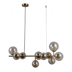 Frontera lampa wisząca miodowo mosięzna z bursztynowymi szklanymi kulami 80cm