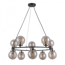 Galvez lampa wisząca czarna mosiężna ze szklanymi kulami na kole 72cm