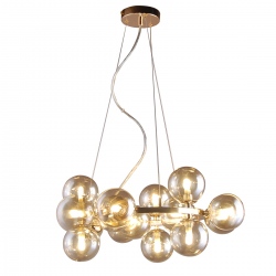 Marbelio lampa wisząca złota ze szklanymi kulami koniak na kole 58cm