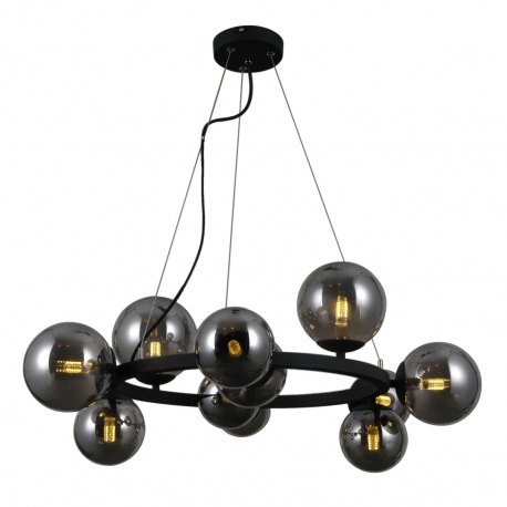Montora lampa wisząca czarna z dymionymi szklanymi kulami na kole 64cm Italux