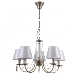 Solana lampa wisząca mosiądz patyna pięcioramienna z białymi abażurami 65cm