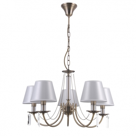 Solana lampa wisząca mosiądz patyna pięcioramienna z białymi abażurami 65cm Italux