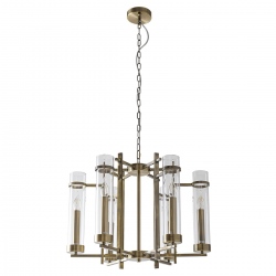 Aspen lampa wisząca sześcioramienna ze szklanymi kloszami mosiądz patyna 60cm