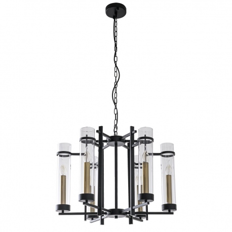 Aspen lampa wisząca sześcioramienna ze szklanymi kloszami czarna mosiądz 60cm Italux