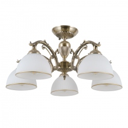 Feneza lampa sufitowa pięcioramienna szklana stylowa mosiężna 60cm