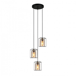 Kalula lampa wisząca szklana druciana potrójna czarna bursztyn 38cm