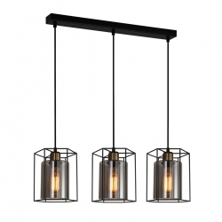 Kalula lampa wisząca szklana druciana potrójna czarna szara na listwie 77cm