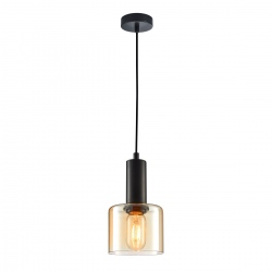 Santia lampa wisząca czarna z bursztynowym kloszem 12cm