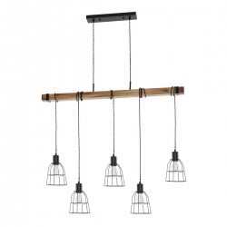 Ponte lampa sufitowa wisząca 5 żarówek industrialna z drewnem 100cm