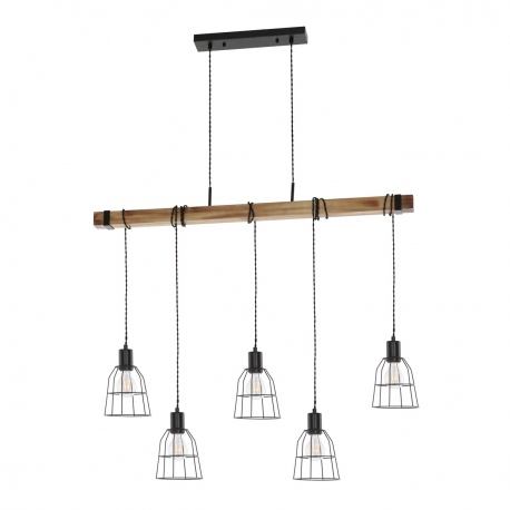 Ponte lampa sufitowa wisząca 5 żarówek industrialna z drewnem 100cm Italux