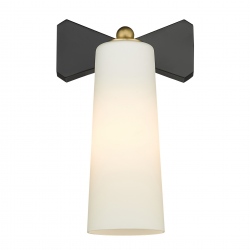 BOW kinkiet czarna mosiężna biały klosz 14cm