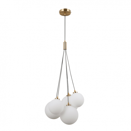 Perlos lampa wisząca z pięcioma białymi kulami Italux