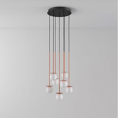 Cotton panel lampa wisząca z siedmioma kloszami kulami 10cm na kole Cleoni